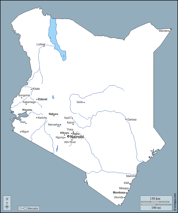 كينيا : خريطة مجانية, خريطة خاليه من الفراغ, خريطة الخطوط العريضة, خريطة القاعدة الحرة
 : الخطوط العريضة, هيدروغرافيا, المدن الرئيسية, أسماء
