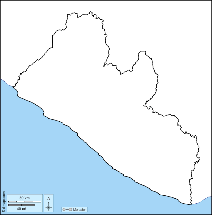 Liberia : d-maps.com: free map, free blank map, free outline map, free base map : coasts, limits