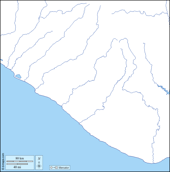 Liberia : d-maps.com: free map, free blank map, free outline map, free base map : coasts, hydrography