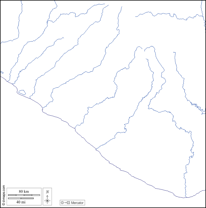 Liberia : d-maps.com: free map, free blank map, free outline map, free base map : coasts, hydrography, white