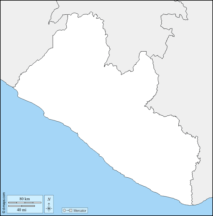 Liberia : d-maps.com: free map, free blank map, free outline map, free base map : boundaries