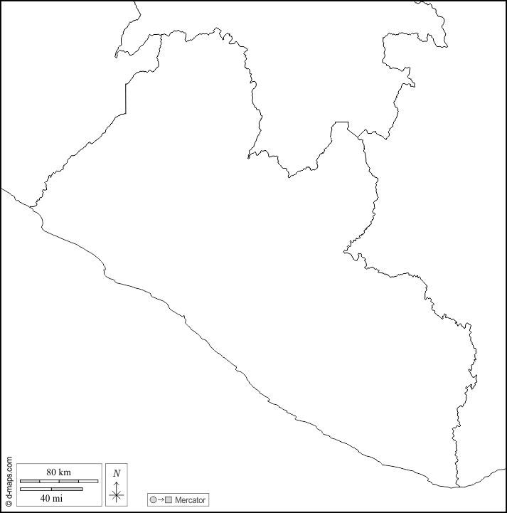 Liberia : d-maps.com: free map, free blank map, free outline map, free base map : boundaries, white