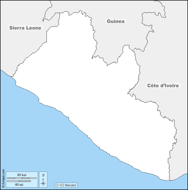 Liberia : d-maps.com: free map, free blank map, free outline map, free base map : boundaries, names