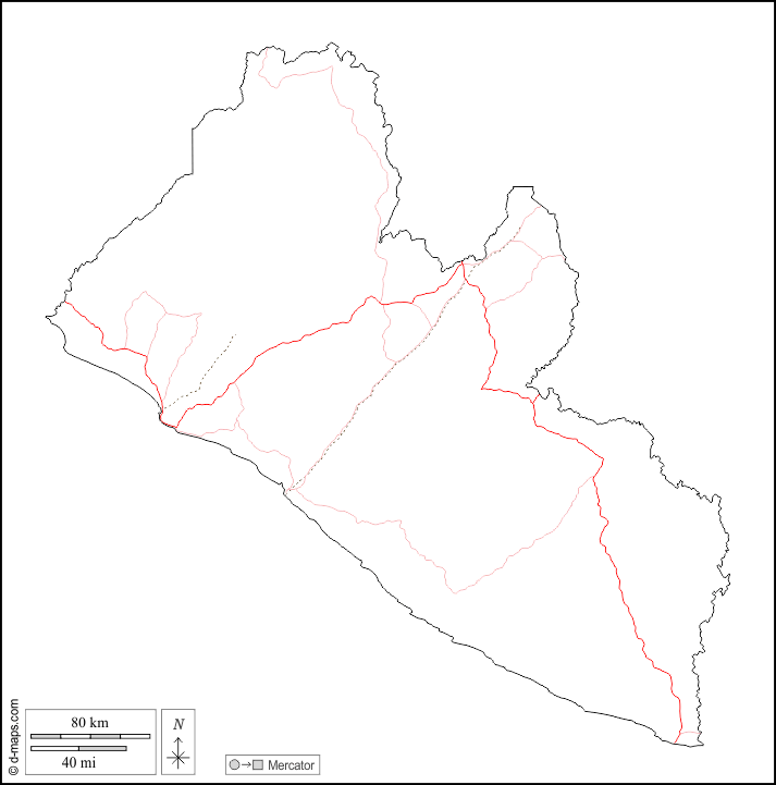 लाइबेरिया : d-maps.com: नि: शुल्क मानचित्र, नि: शुल्क रिक्त नक्शा, नि: शुल्क रूपरेखा मानचित्र, नि: शुल्क आधार मानचित्र
 : बाह्यरेखा, सड़कों, सफेद