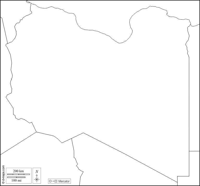 Libia : d-maps.com: mappa gratuita, mappa muta gratuita, cartina muta gratuita : frontiere, bianco