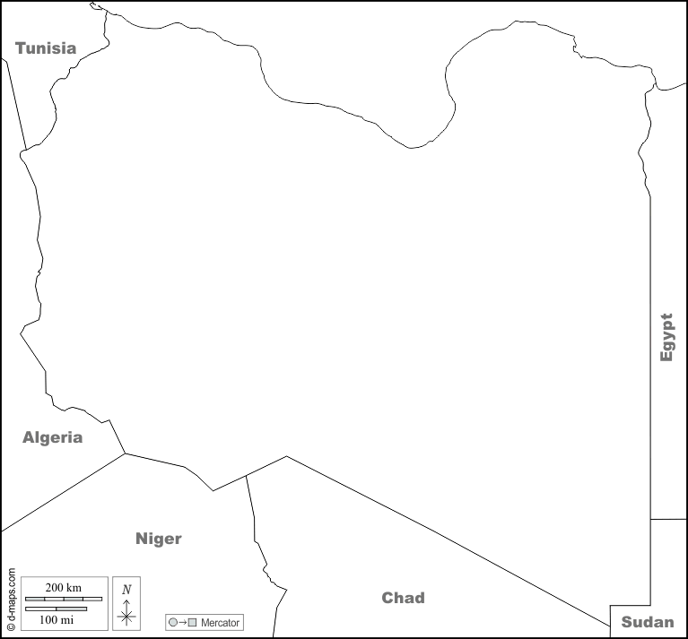 Libia : d-maps.com: mappa gratuita, mappa muta gratuita, cartina muta gratuita : frontiere, nomi, bianco