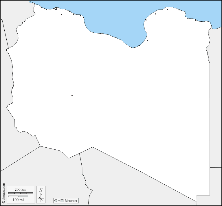 Libia : d-maps.com: mappa gratuita, mappa muta gratuita, cartina muta gratuita : frontiere, principali città