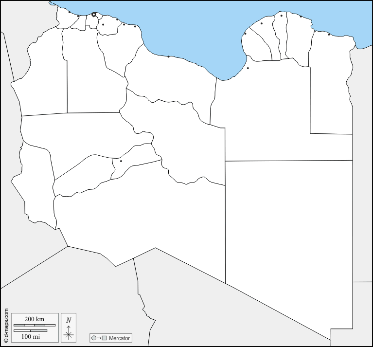 Libia : d-maps.com: mappa gratuita, mappa muta gratuita, cartina muta gratuita : frontiere, divisioni, principali città
