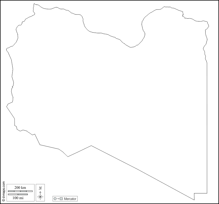 Libia : d-maps.com: mappa gratuita, mappa muta gratuita, cartina muta gratuita : contorni, bianco