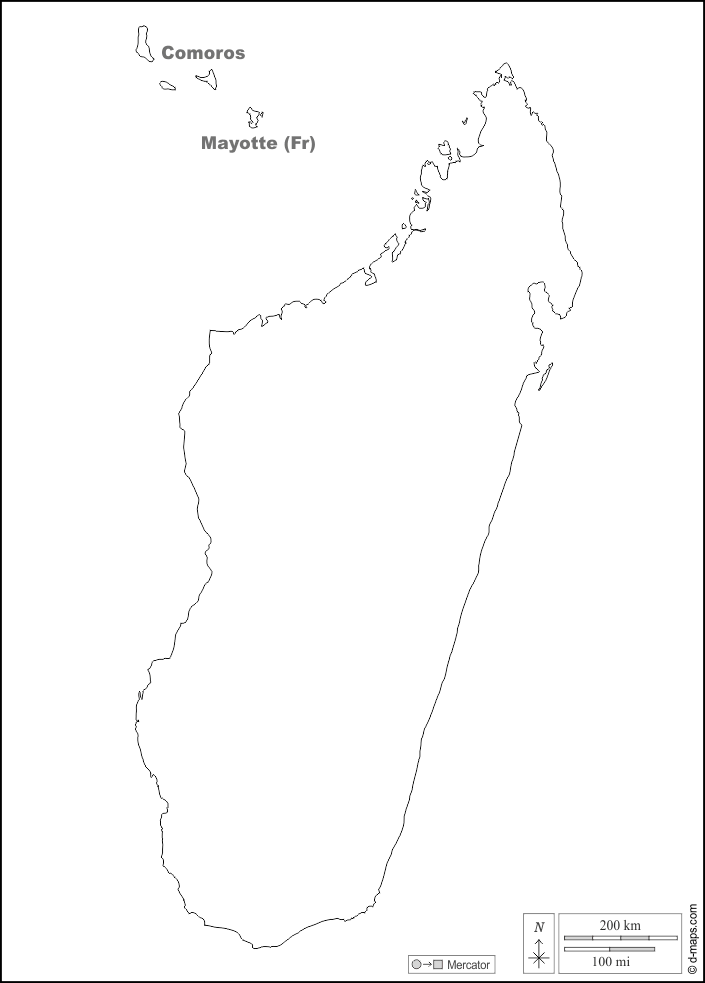 Madagaskar : d-maps.com: Kostenlose Karten, kostenlose stumme Karte, kostenlose unausgefüllt Landkarte, kostenlose hochauflösende Umrisskarte : Grenzen, Namen, weiß