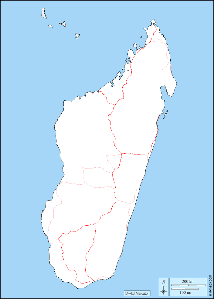 Madagascar : d-maps.com: mappa gratuita, mappa muta gratuita, cartina muta gratuita : frontiere, strade