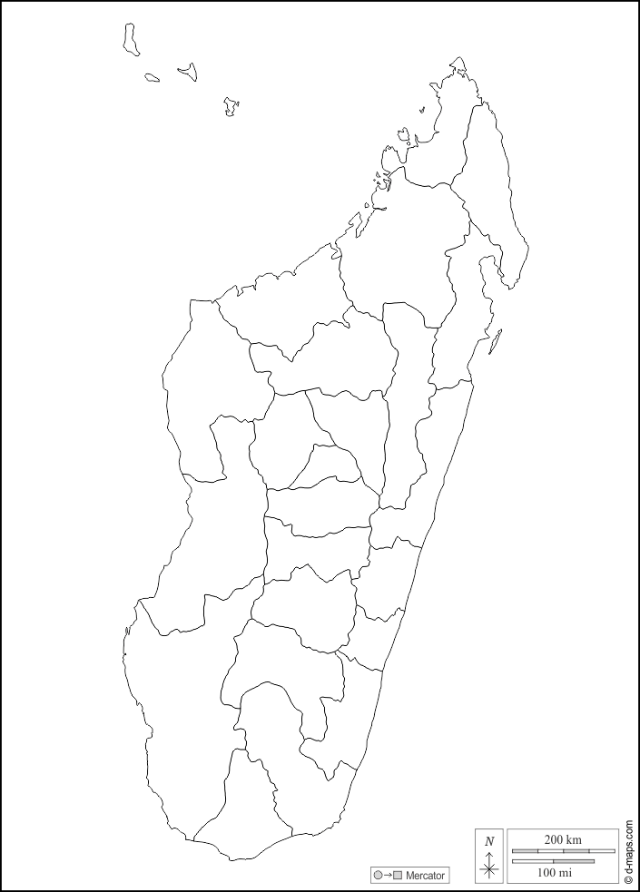 Madagascar : d-maps.com: mappa gratuita, mappa muta gratuita, cartina muta gratuita : frontiere, regioni, bianco