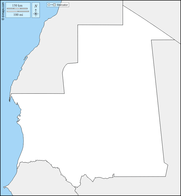 Mauritania : d-maps.com: mappa gratuita, mappa muta gratuita, cartina muta gratuita : frontiere