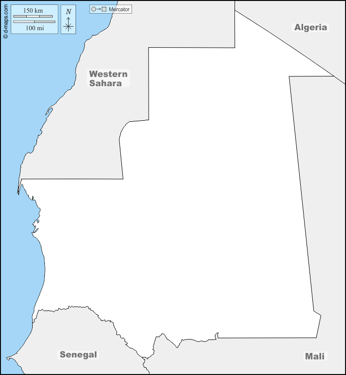Mauritania : d-maps.com: mappa gratuita, mappa muta gratuita, cartina muta gratuita : frontiere, nomi