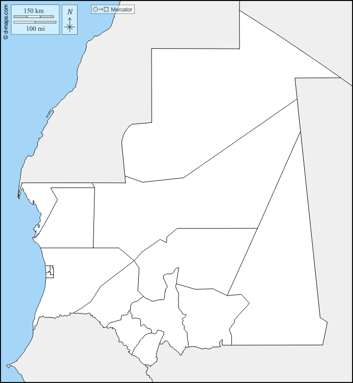 Mauritania : d-maps.com: mappa gratuita, mappa muta gratuita, cartina muta gratuita : frontiere, regioni