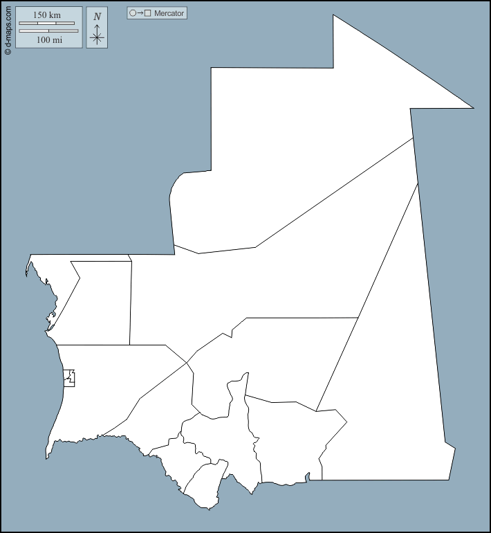 Mauritania : d-maps.com: mappa gratuita, mappa muta gratuita, cartina muta gratuita : contorni, regioni