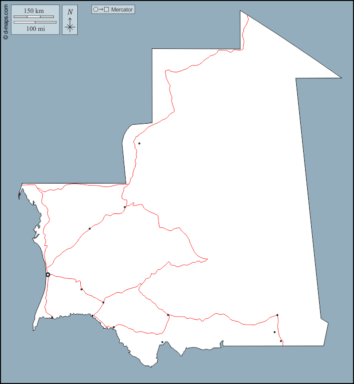 Mauritania : d-maps.com: mappa gratuita, mappa muta gratuita, cartina muta gratuita : contorni, principali città, strade