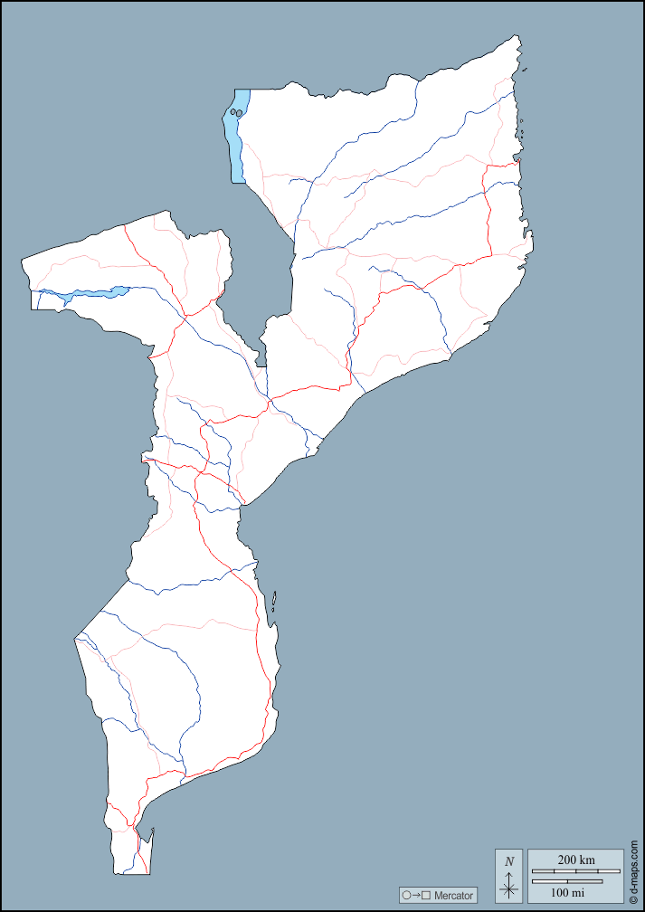 موزامبيق : خريطة مجانية, خريطة خاليه من الفراغ, خريطة الخطوط العريضة, خريطة القاعدة الحرة
 : الخطوط العريضة, هيدروغرافيا, الطرق