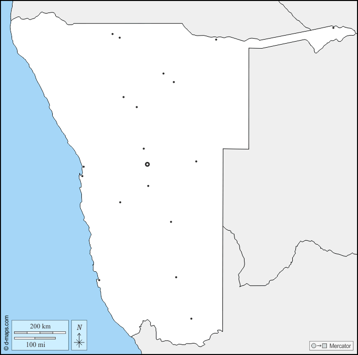 Namibia : d-maps.com: mappa gratuita, mappa muta gratuita, cartina muta gratuita : frontiere, principali città