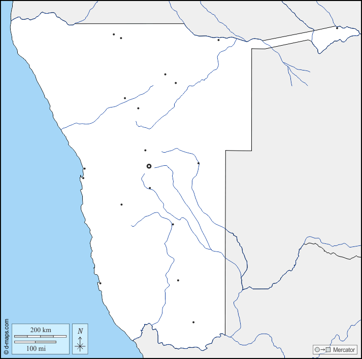 Namibia : d-maps.com: mappa gratuita, mappa muta gratuita, cartina muta gratuita : frontiere, idrografia, principali città