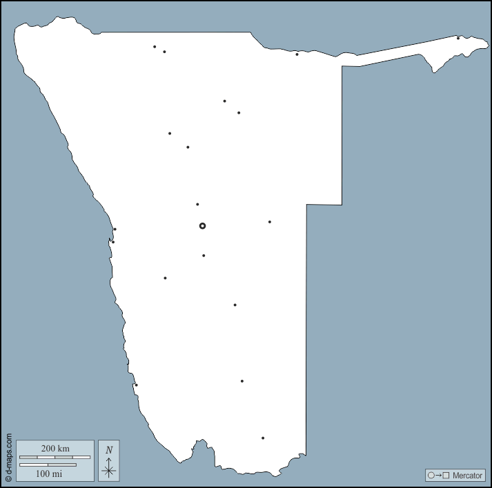 Namibia : d-maps.com: mappa gratuita, mappa muta gratuita, cartina muta gratuita : contorni, principali città
