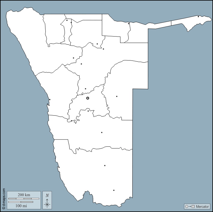 Namibia : d-maps.com: mappa gratuita, mappa muta gratuita, cartina muta gratuita : contorni, regioni, principali città