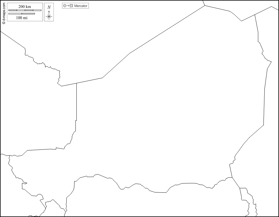 Niger : d-maps.com: mappa gratuita, mappa muta gratuita, cartina muta gratuita : frontiere, bianco