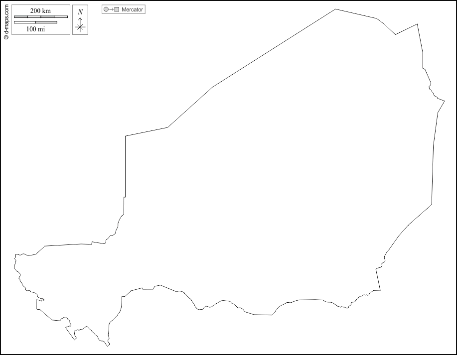 Niger : d-maps.com: carte géographique gratuite, carte géographique muette gratuite, carte vierge gratuite, fond de carte gratuit, formats graphiques courants : contours, blanc
