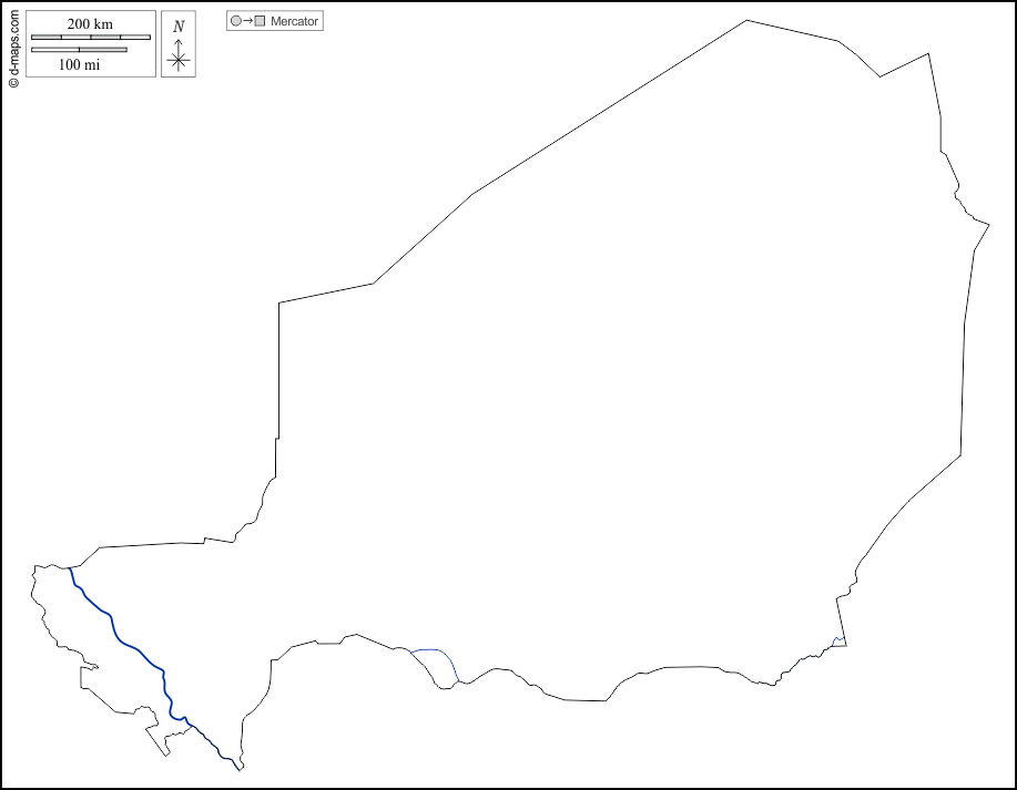 Niger : d-maps.com: Kostenlose Karten, kostenlose stumme Karte, kostenlose unausgefüllt Landkarte, kostenlose hochauflösende Umrisskarte : Umrisse, Hydrografie, weiß
