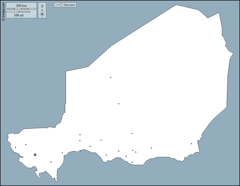 尼日尔 : d-maps.com: 免费地图, 免费的空白地图, 免费的轮廓地图, 免费基地地图 : 大纲, 主要城市