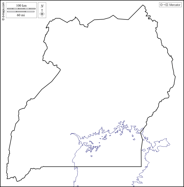Uganda : d-maps.com: mappa gratuita, mappa muta gratuita, cartina muta gratuita : litorali, limiti, bianco