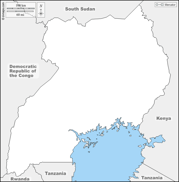 Uganda : d-maps.com: mappa gratuita, mappa muta gratuita, cartina muta gratuita : frontiere, nomi