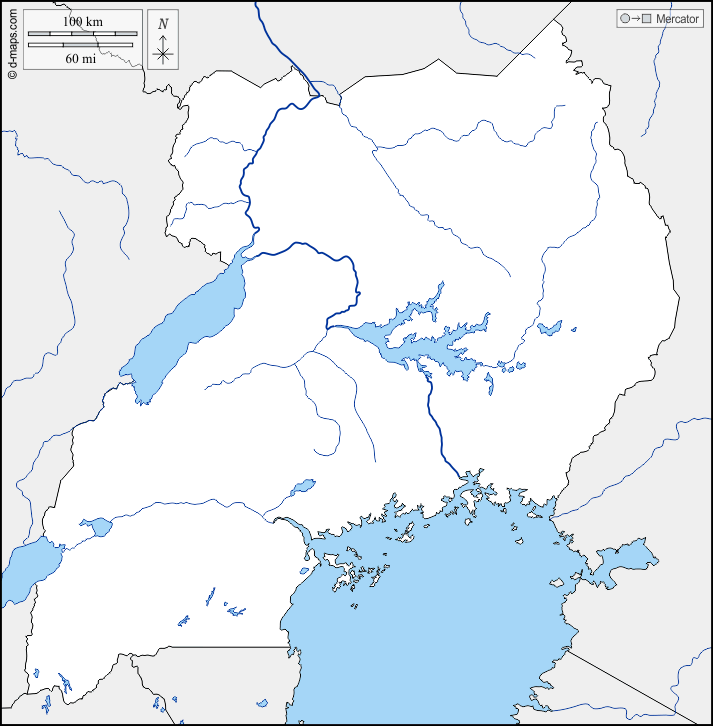 Uganda : d-maps.com: mappa gratuita, mappa muta gratuita, cartina muta gratuita : frontiere, idrografia