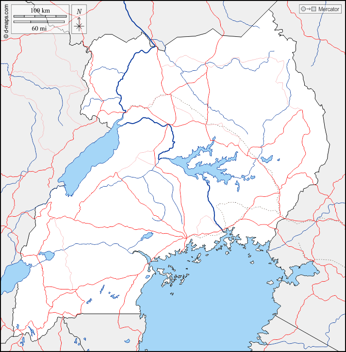 Uganda : d-maps.com: mappa gratuita, mappa muta gratuita, cartina muta gratuita : frontiere, idrografia, strade