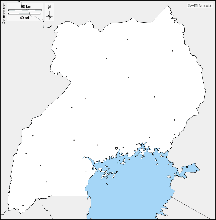 Uganda : d-maps.com: mappa gratuita, mappa muta gratuita, cartina muta gratuita : frontiere, principali città