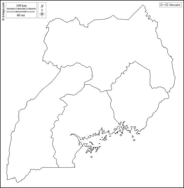 ウガンダ : d-maps.com: 無料地図, 無料の空の地図, 無料のアウトラインマップ, 無料のベースマップ
 : 輪郭, 地域, 白い