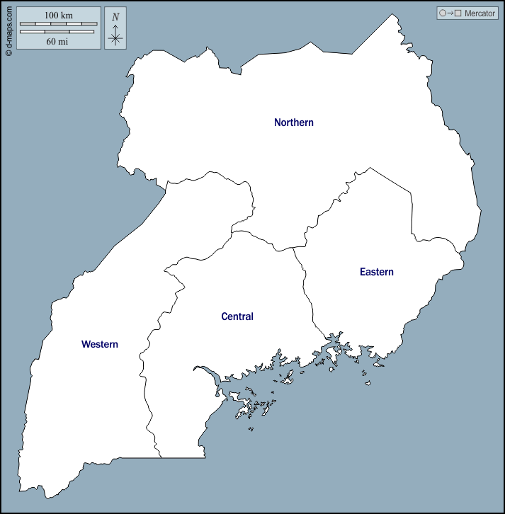 Uganda : d-maps.com: mapa livre, mapa em branco livre, mapa livre do esboço, mapa básico livre
 : contornos, regiões, nomes