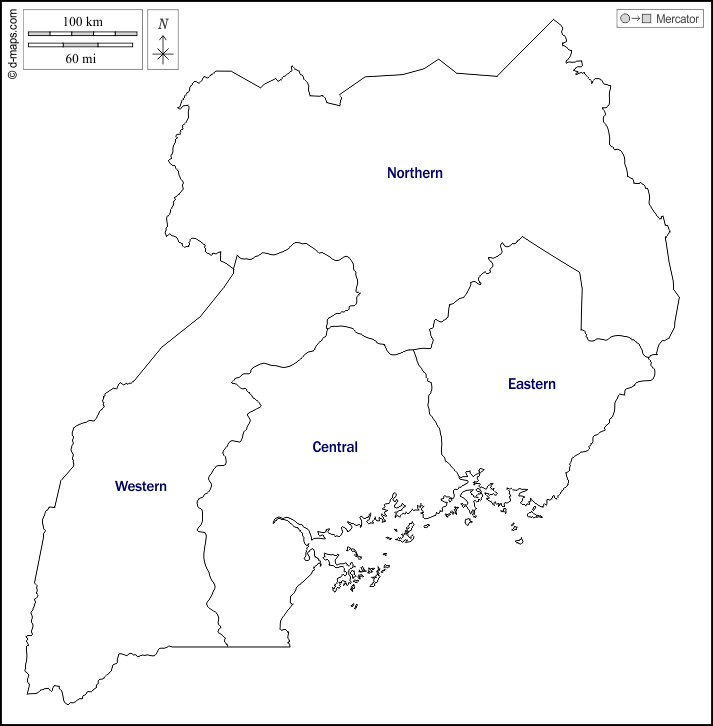 ウガンダ : d-maps.com: 無料地図, 無料の空の地図, 無料のアウトラインマップ, 無料のベースマップ
 : 輪郭, 地域, 名前, 白い