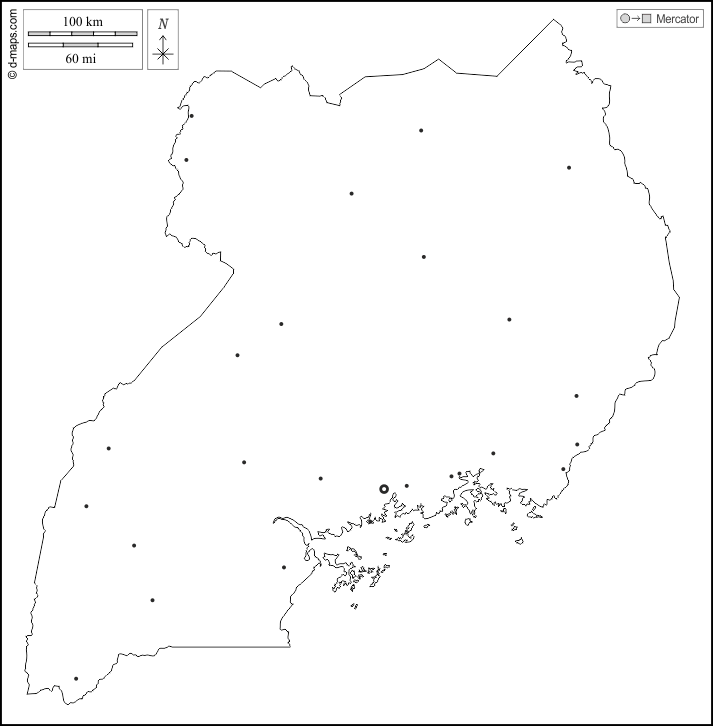 Уганда : d-maps.com: Бесплатная карта, бесплатная карта, свободная карта, Бесплатная базовая карта
 : контур, Главные города, Белый