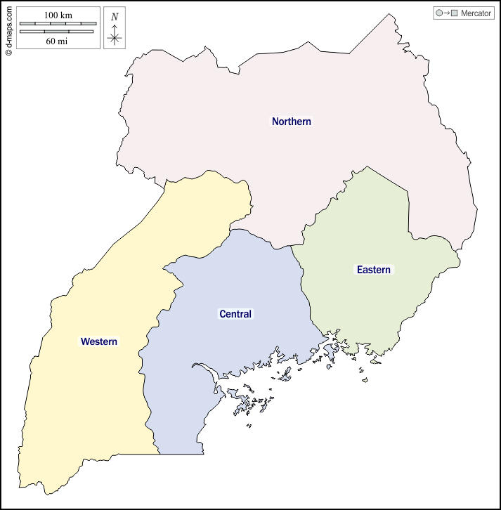 Uganda : d-maps.com: Kostenlose Karten, kostenlose stumme Karte, kostenlose unausgefüllt Landkarte, kostenlose hochauflösende Umrisskarte : Umrisse, Regionen, Namen, Farbe, weiß