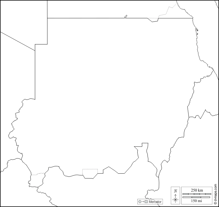 Sudan : d-maps.com: mappa gratuita, mappa muta gratuita, cartina muta gratuita : frontiere, bianco