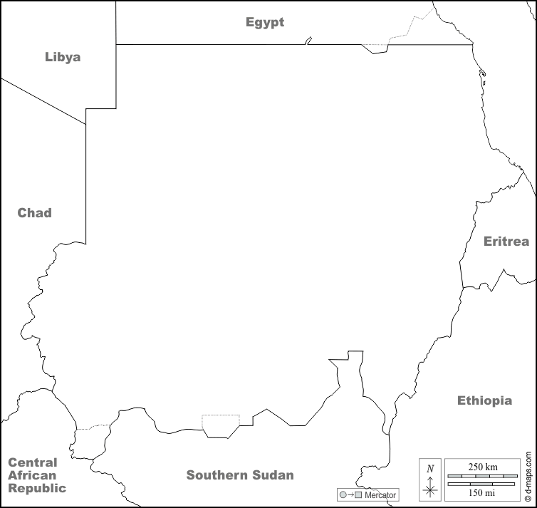 Sudan : d-maps.com: mappa gratuita, mappa muta gratuita, cartina muta gratuita : frontiere, nomi, bianco