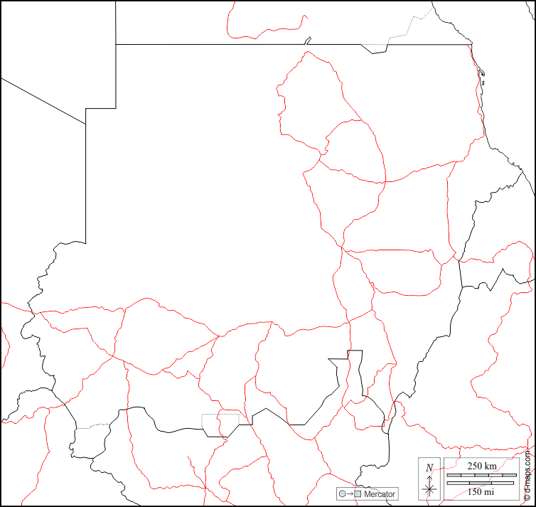 Sudan : d-maps.com: mappa gratuita, mappa muta gratuita, cartina muta gratuita : frontiere, strade, bianco
