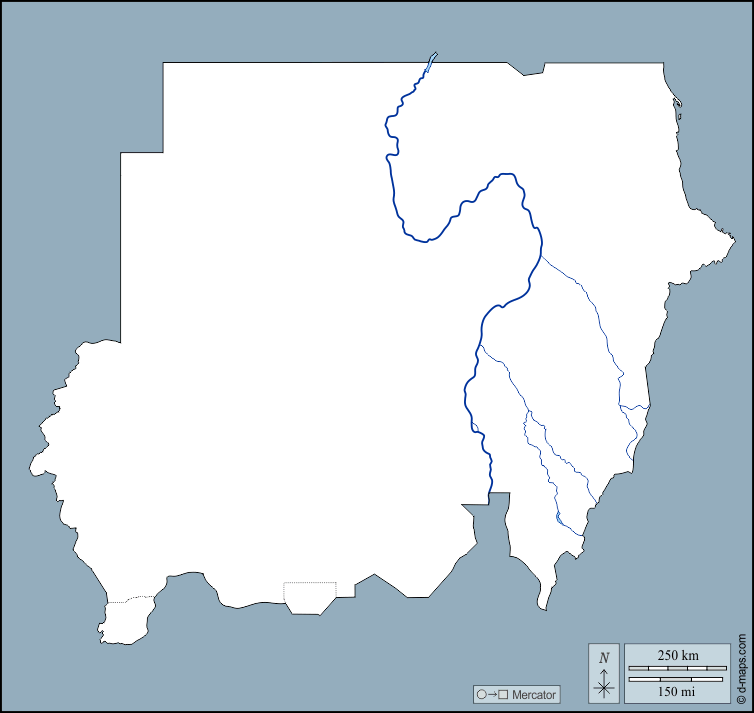 Sudan : d-maps.com: mappa gratuita, mappa muta gratuita, cartina muta gratuita : contorni, idrografia