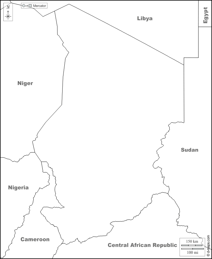 Ciad : d-maps.com: mappa gratuita, mappa muta gratuita, cartina muta gratuita : frontiere, nomi, bianco