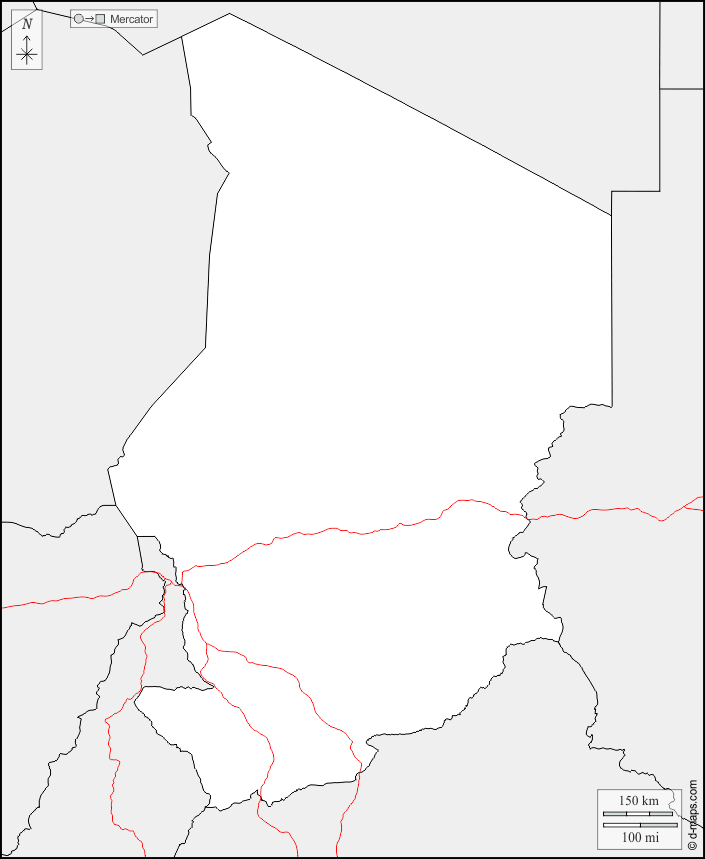 Ciad : d-maps.com: mappa gratuita, mappa muta gratuita, cartina muta gratuita : frontiere, strade