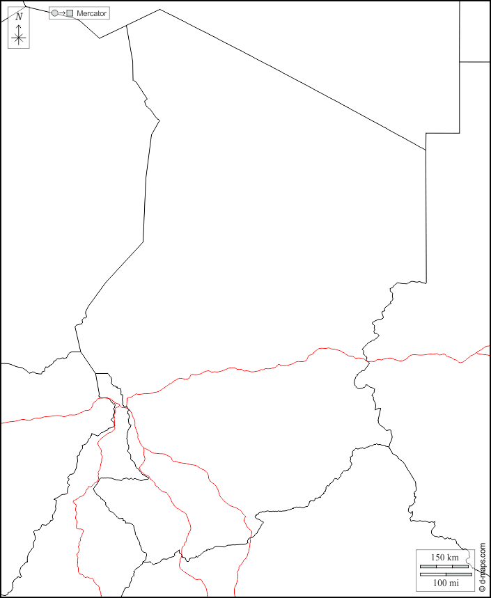 Ciad : d-maps.com: mappa gratuita, mappa muta gratuita, cartina muta gratuita : frontiere, strade, bianco