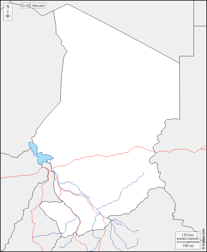 Ciad : d-maps.com: mappa gratuita, mappa muta gratuita, cartina muta gratuita : frontiere, idrografia, strade