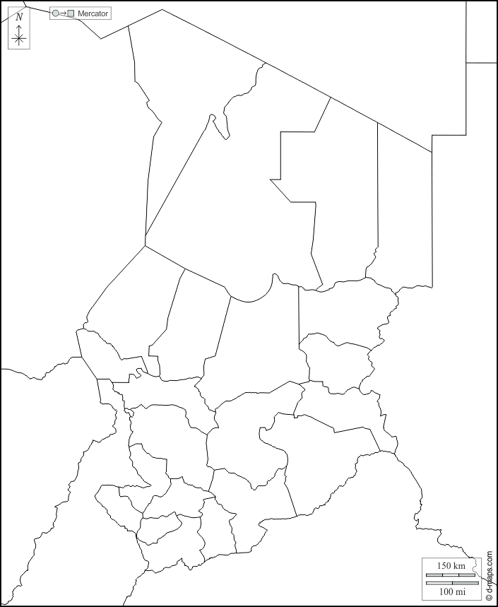 Ciad : d-maps.com: mappa gratuita, mappa muta gratuita, cartina muta gratuita : frontiere, regioni, bianco