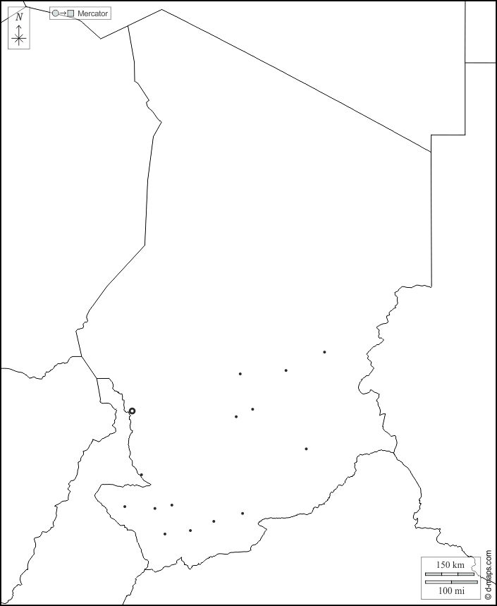 Ciad : d-maps.com: mappa gratuita, mappa muta gratuita, cartina muta gratuita : frontiere, principali città, bianco